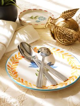 Pure Home + Living - Silver Stainless Steel Zig Zag Textured Dessert Spoons (Pack of 6)