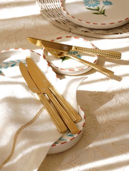 Pure Home + Living - Gold Stainless Steel Zig Zag Textured Dessert Knives (Pack of 6)