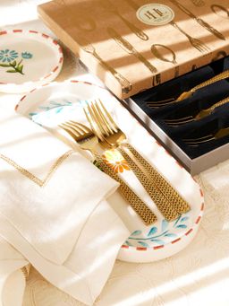 Pure Home + Living - Gold Stainless Steel Zig Zag Textured Dessert Forks (Pack of 6)