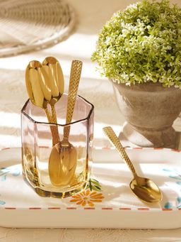 Pure Home + Living - Gold Stainless Steel Zig Zag Textured Tea Spoons (Pack of 6)