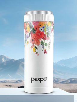 Pexpo - Crypto White-Flower Stainless Steel Vacuum Insulated Hot&Cold Flask (500ml)