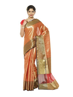 Banarasi Silk Works - Red Kanchi Silk Zari Pattu Border Saree with Unstitched Blouse