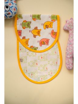 ADYA - Multi-Color Owl Block Printed Reversible Cotton Burp Cloth