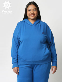Twenty Dresses by Nykaa Fashion - Curve Blue Solid Full Sleeves Basics Hoodie