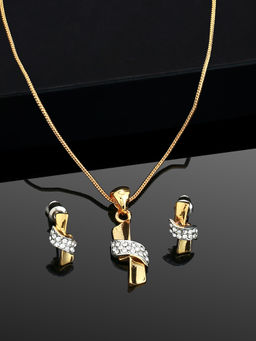 Estele - Gold Plated Beautiful Pendant Necklace with Crystals for Women (Set of 2)