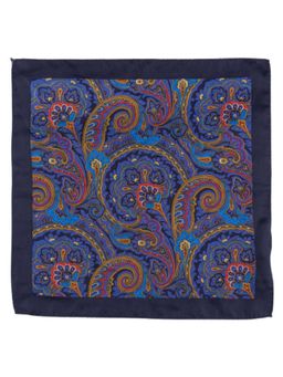 The Tie Hub - Royal Blue Yellow Paisley Silk Pocket Square