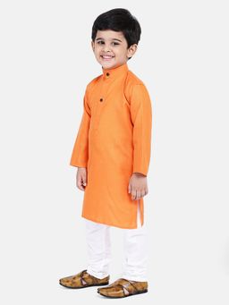 BownBee - Boys Stand Collar Cotton Kurta Pajama-orange (Set of 2)