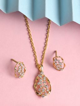 CLARA - Silver Gold Rhodium Plated Swiss Zirconia Petra Pendant Earrings Chain Set for Women