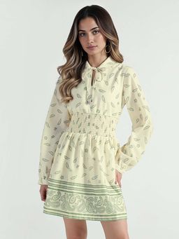 ELLE - Women Yellow Printed Collar Mini Dress