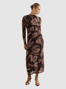 Forever New - Women Black Floral Long Sleeve Midi Dress