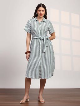 Globus - Women Green Striped Midi Dress