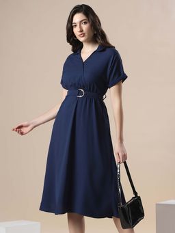 Globus - Women Navy Blue Flare Midi Dress