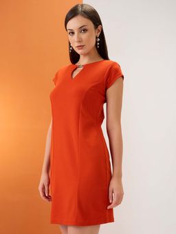 Globus - Women Orange Keyhole Neck Mini Dress