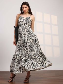 Globus - Women Beige Printed Flared Maxi Dress