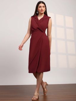 Globus - Women Maroon Notch Lapel Midi Blazer Dress