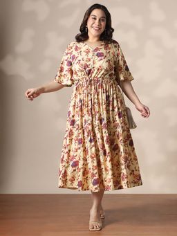 Globus - Women Yellow Floral Tie-ups Flared Midi Dress