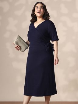 Globus - Women Navy Blue Tie-ups Midi Dress
