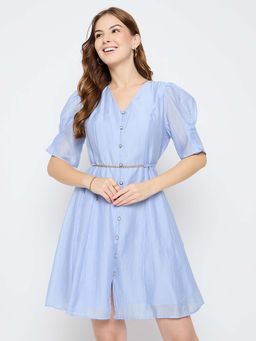 Madame - Women Blue Textured Mini Dress