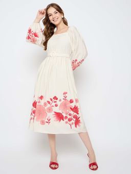 Madame - Women Beige Floral Midi Dress