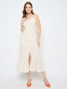 Madame - Women Off White Solid Midi Dress