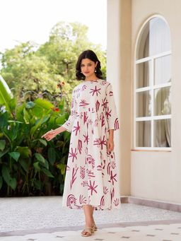 SANSKRUTIHOMES - Women Off White Printed Flared Midi Dress
