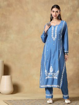 CLUB LOOM - Blue Chinkankari Chanderi Kurta with Pant