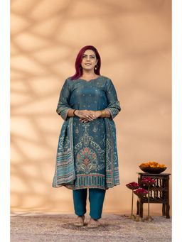 Mamicha - Midnight Teal Kurta with Pant and Dupatta