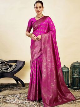 Odette - Dark Pink Silk Blend Woven Saree with Unstitched Blouse