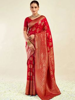 Odette - Red Silk Blend Woven Saree with Unstitched Blouse
