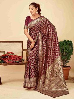 Odette - Dark Pink Silk Blend Woven Saree with Unstitched Blouse