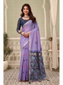 Mysilklove - Lavender Mist Patola Pallu Zari Woven Saree with Unstitched Blouse