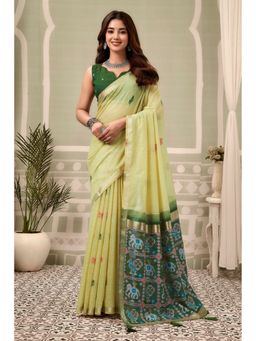 Mysilklove - Leaf Green Patola Pallu Zari Woven Saree with Unstitched Blouse