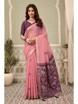 Mysilklove - Lotus Pink Patola Pallu Zari Woven Saree with Unstitched Blouse