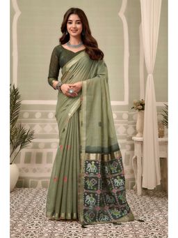 Mysilklove - Moss Green Patola Pallu Zari Woven Saree with Unstitched Blouse