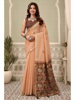 Mysilklove - Sunset Peach Patola Pallu Zari Woven Saree with Unstitched Blouse