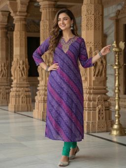FASHOR - Ethnic Bandhani Printed and Embroidered Straight Fit Kurta