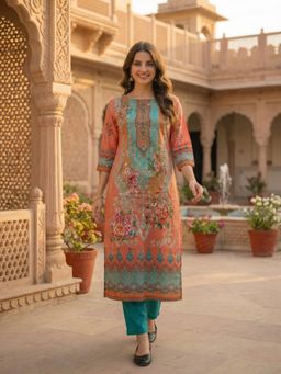 FASHOR - Floral Printed and Embroidered Straight Kurta