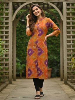 FASHOR - Ethnic Floral Printed and Embroidered Straight Fit Kurta