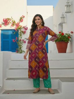 FASHOR - Ethnic Floral Printed and Embroidered Straight Fit Kurta