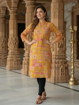 FASHOR - Ethnic Floral Printed and Embroidered Straight Fit Kurta
