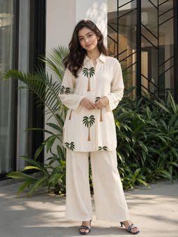 KAFTANIZE - Beige Embroidered Co-Ord Set