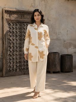 KAFTANIZE - Beige Embroidered Co-Ord Set