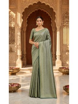 AMRUTKALA SAREES - Green Designer Banarasi Silk Kanjivaram Solid Saree with Unstitched Blouse