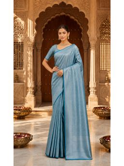 AMRUTKALA SAREES - Teal Designer Banarasi Silk Kanjivaram Solid Saree with Unstitched Blouse