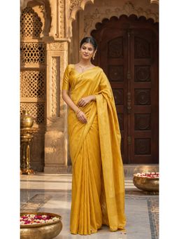 AMRUTKALA SAREES - Yellow Designer Banarasi Silk Kanjivaram Solid Saree with Unstitched Blouse