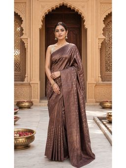 AMRUTKALA SAREES - Brown Designer Banarasi Silk Kanjivaram Solid Saree with Unstitched Blouse