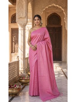 AMRUTKALA SAREES - Pink Designer Banarasi Silk Kanjivaram Solid Saree with Unstitched Blouse