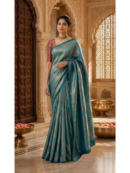 AMRUTKALA SAREES - Green Designer Banarasi Silk Kanjivaram Solid Saree with Unstitched Blouse