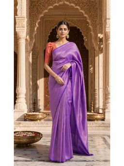 AMRUTKALA SAREES - Purple Designer Banarasi Silk Kanjivaram Solid Saree with Unstitched Blouse