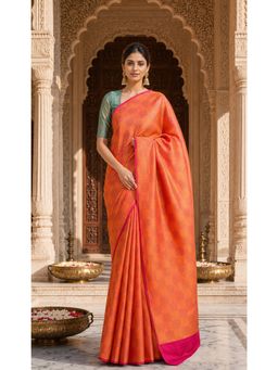 AMRUTKALA SAREES - Red Designer Banarasi Silk Kanjivaram Solid Saree with Unstitched Blouse